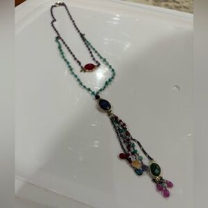 NAJ 925 Sterling SilverVibrant Gemstone Tassel Necklace